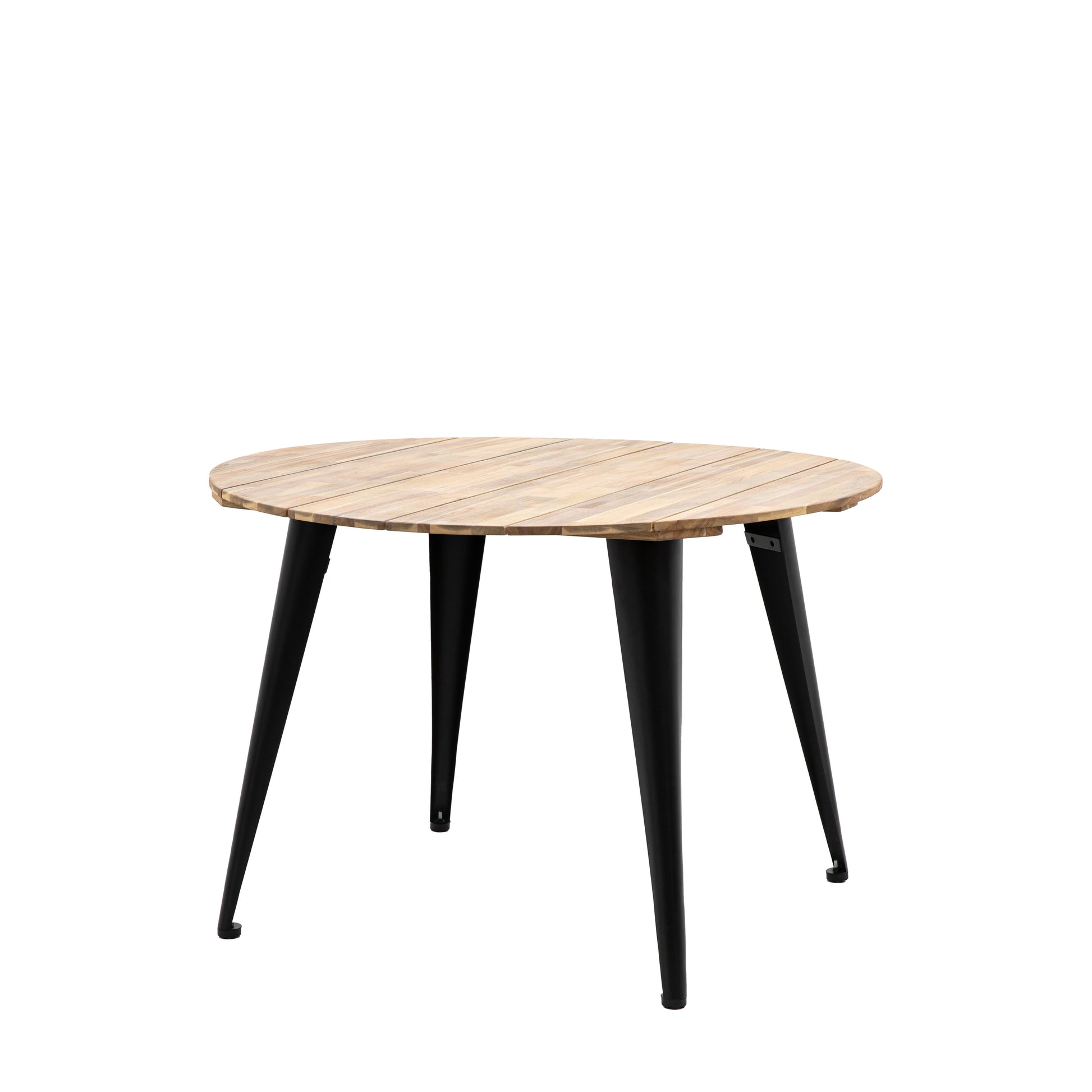 Gallery Garden Ponza Round Dining Table can seat up to 4 people and features a natural acacia wood table top with bold dark powder coated iron legs