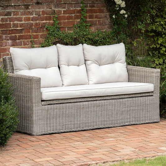Gallery Garden Porto 2 Seater Storage Sofa is constructed from grey toned premium PE wicker, with under seat storage and plush natural coloured seat cushions 