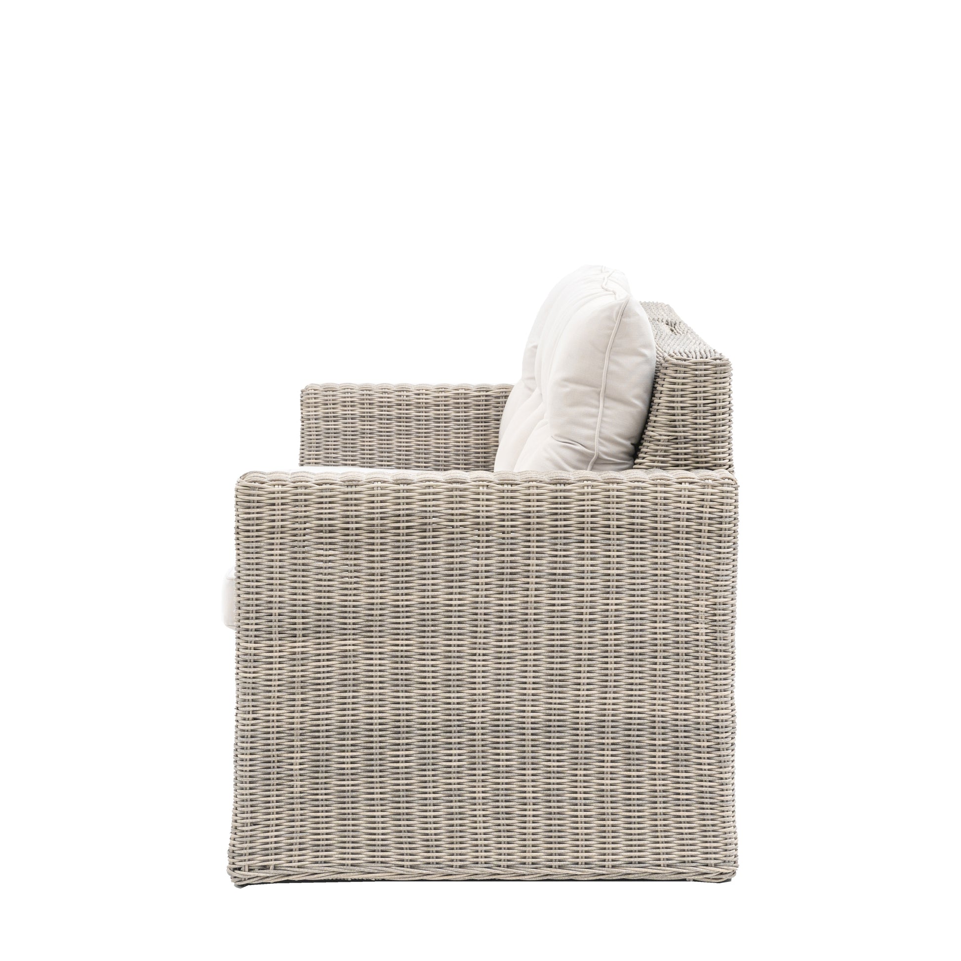 Gallery Garden Porto 2 Seater Storage Sofa made from a grey toned PE wicker with plush seat and back cushions