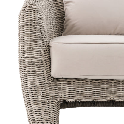 Gallery Garden Positano 2 Seater Sofa made from a durable woven plastic wicker, with generously filled natural coloured seat cushions