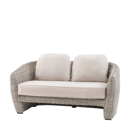 Gallery Garden Positano 2 Seater Sofa with sleek curved frame in a grey finished woven wicker, with deep filled seat cushions 
