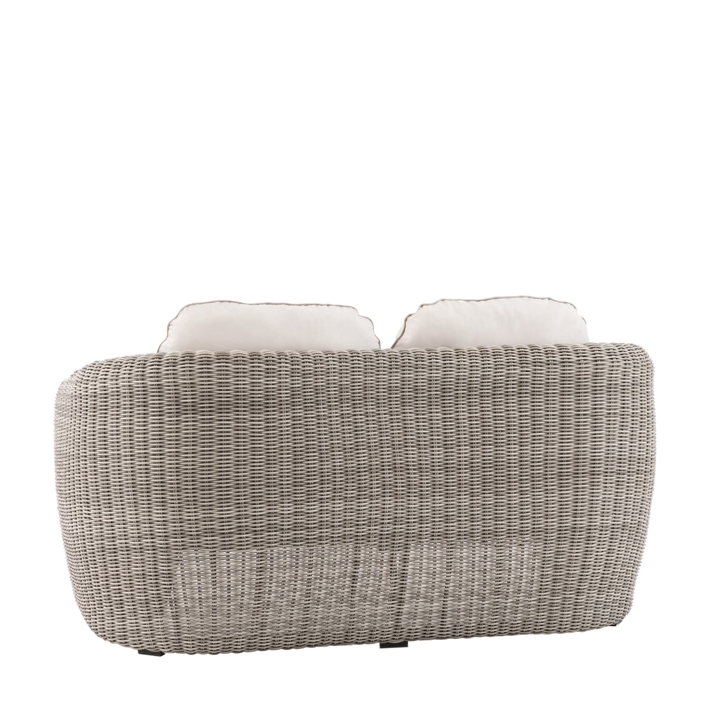 Gallery Garden Positano 2 Seater Sofa features a sleek curved frame, crafted from a weather resistant woven plastic wicker for durability