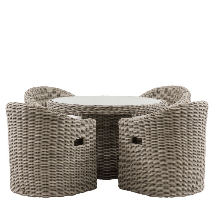 Gallery Garden Ragusa 4 Seater Round Dining Set with glass topped table and 4 chairs with seat pads