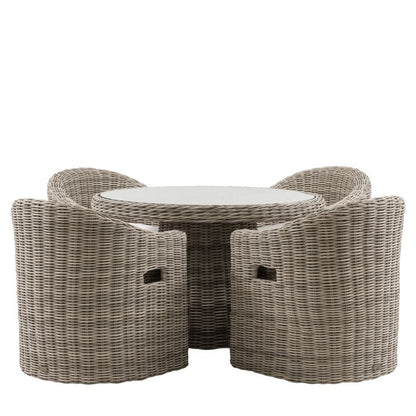 Gallery Garden Ragusa 4 Seater Round Dining Set with glass topped table and 4 chairs with seat pads