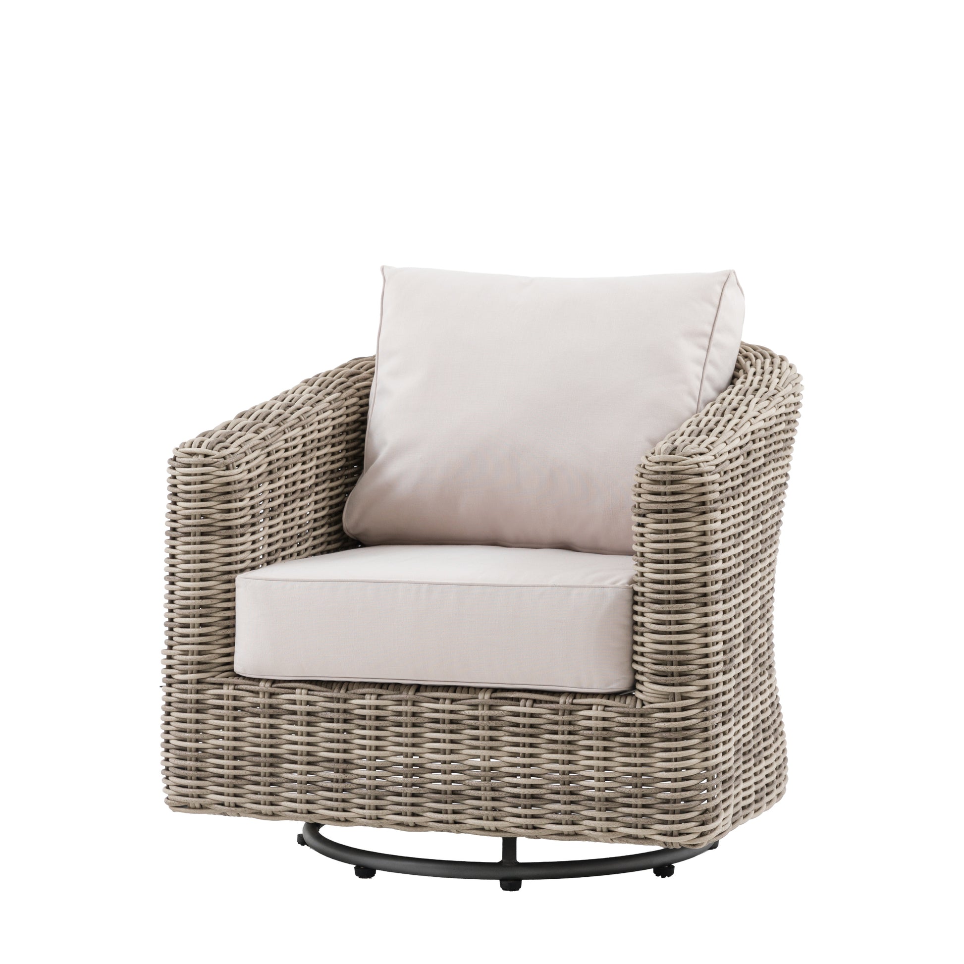 Gallery Garden Ragusa 360 Degree Swivel Chair constructed from a poly rattan and aluminium frame with extra thick cushions for substantial support