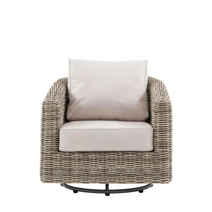 Gallery Garden Ragusa Swivel Chair is constructed from a durable poly rattan and aluminium frame with 360 degree swivel mechanism and generously padded seat and back cushions