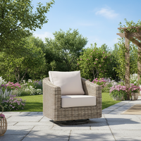 The Gallery Garden Ragusa Swivel Chair combines comfort with design, it has a 360 degree swivel mechanism, constructed with poly rattan and an aluminium frame complemented by natural coloured deep padded seat and backrest cushions