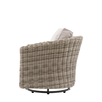Gallery Garden Ragusa Swivel Chair features a 360 swivel function, poly rattan frame and extra-thick seat cushions