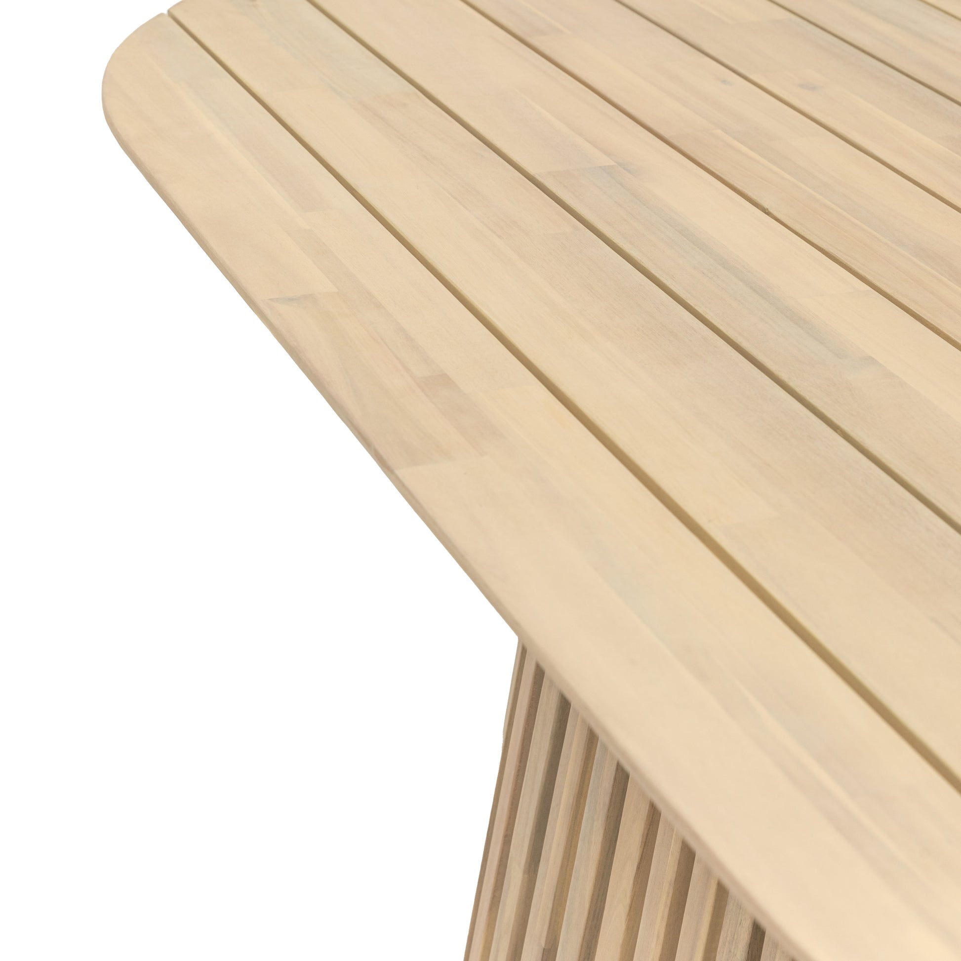 Gallery Garden Rialto Oval Dining Table features a slatted acacia wood table top and base