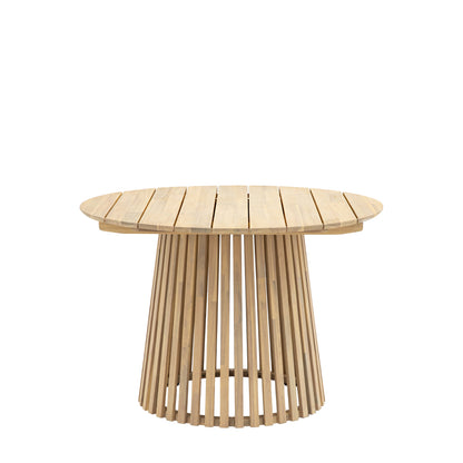 Gallery Garden Rialto 4 Seater Round Dining Table is constructed from a natural acacia wood with slatted table top and curved slatted base