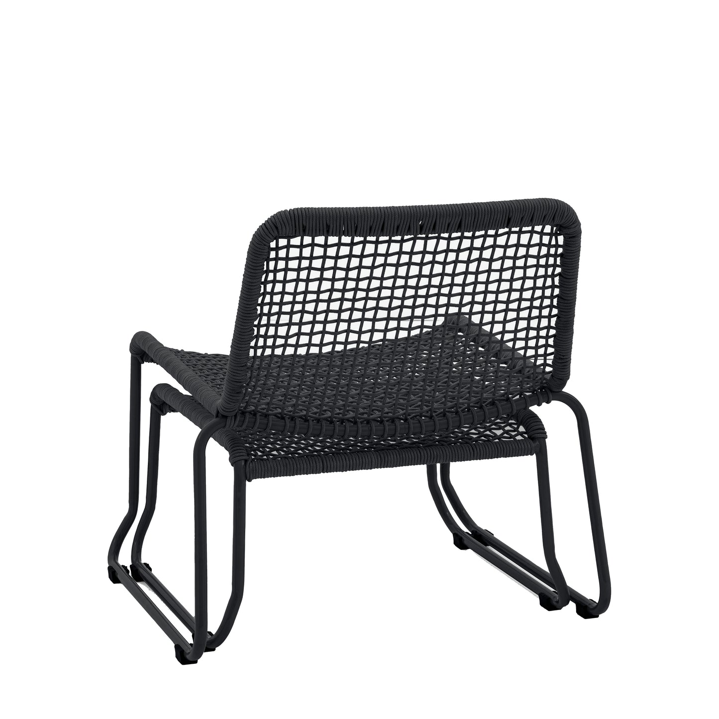 Gallery Garden Sassano Lounge Chair with Footstool in Black with woven rope seat and backrest and a robust metal frame