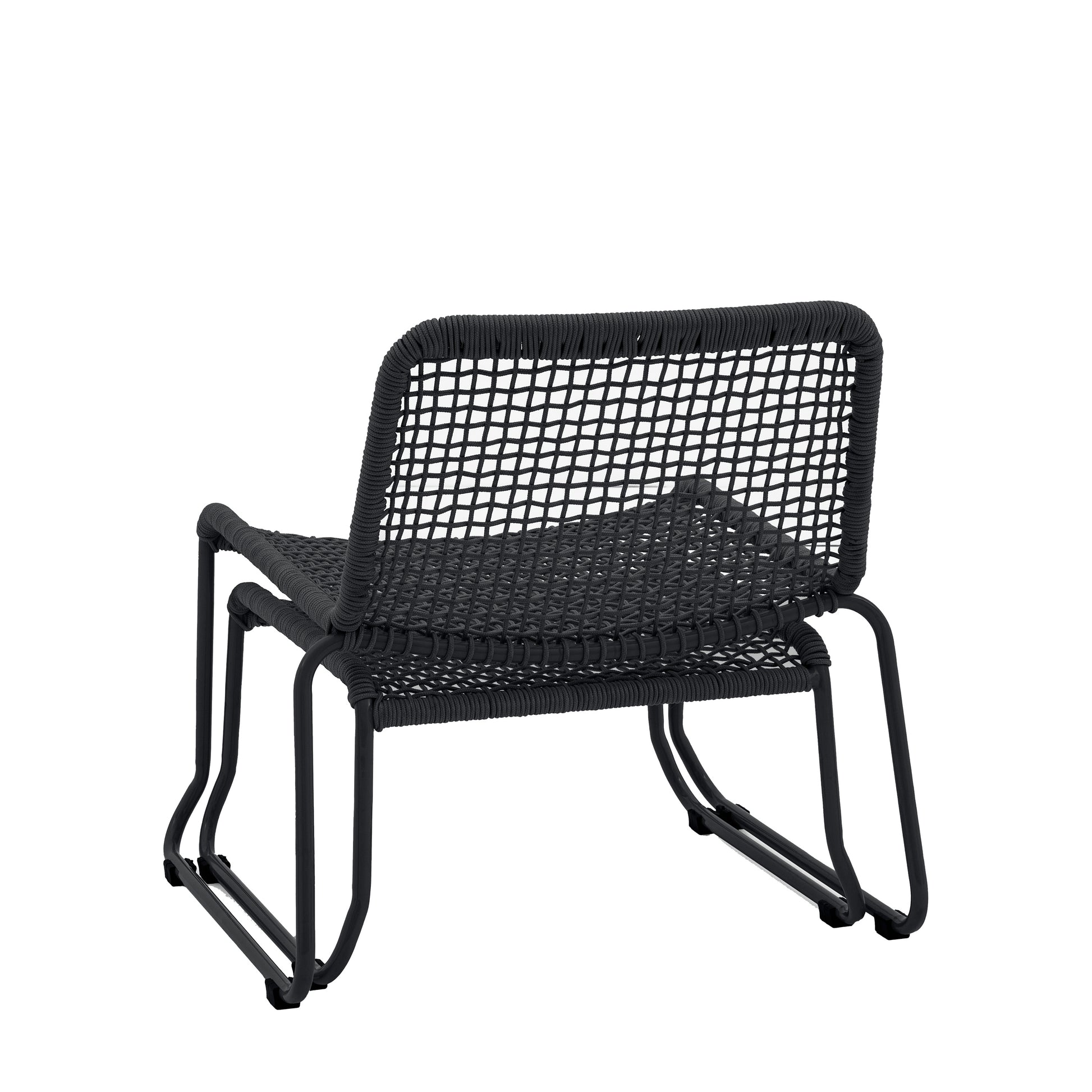 Gallery Garden Sassano Lounge Chair with Footstool in Black with woven rope seat and backrest and a robust metal frame