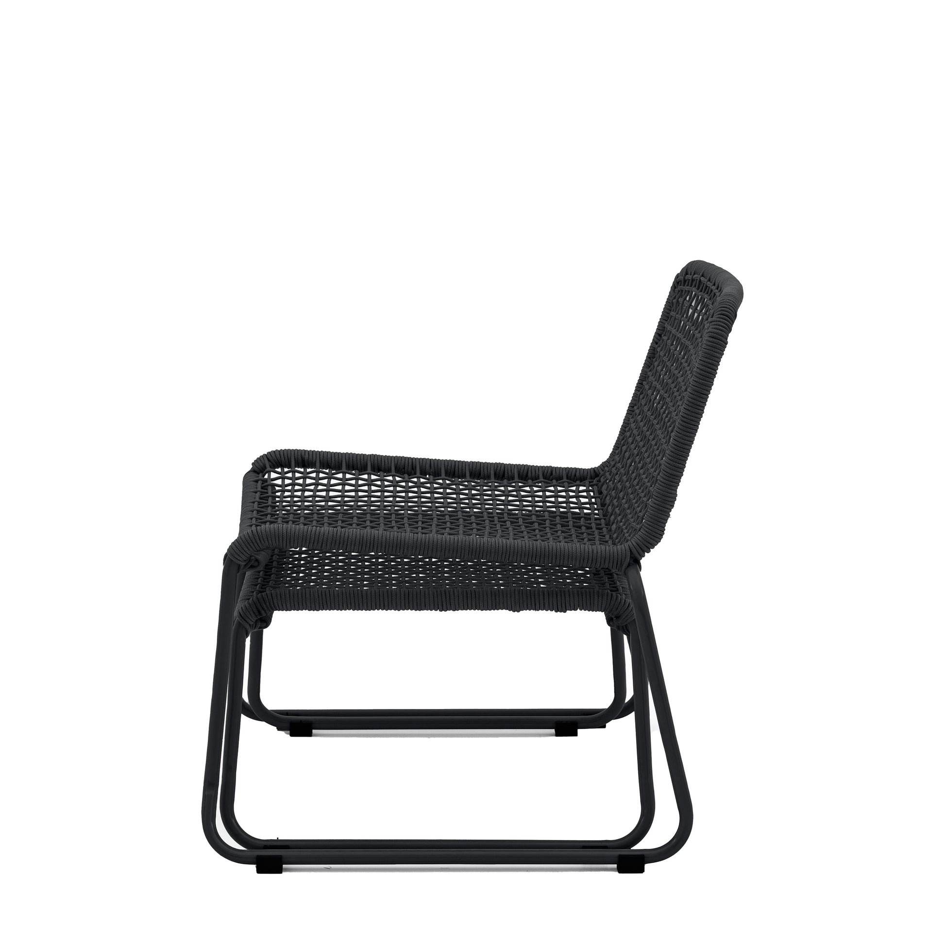 Gallery Garden Sassano Black Lounge Chair and matching footstool with steel and woven rope seat and backrest