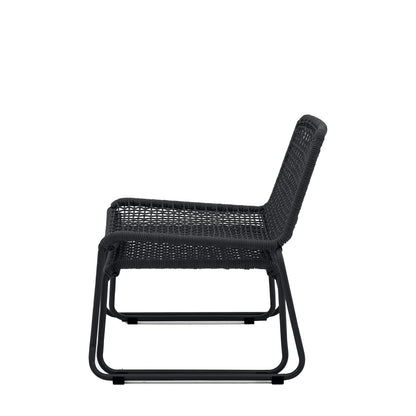 Gallery Garden Sassano Black Lounge Chair and matching footstool with steel and woven rope seat and backrest