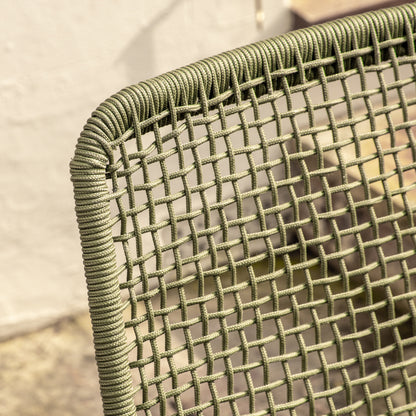 Gallery Garden Sassano Lounge Chair and Footstool with a Green rope woven seat and backrest, and robust metal frame