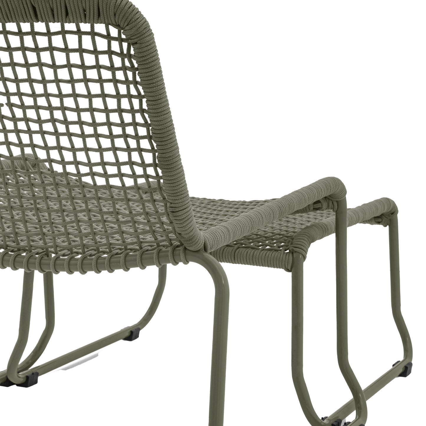 Gallery Garden Sassano Rope Woven Lounge Chair in Green with a matching Footstool