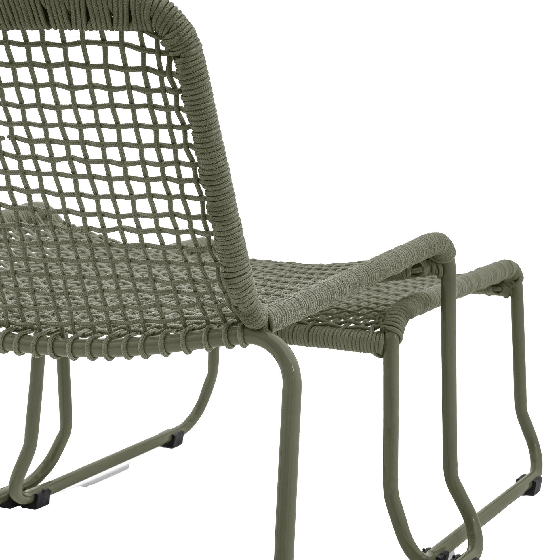 Gallery Garden Sassano Rope Woven Lounge Chair in Green with a matching Footstool
