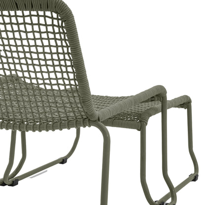 Gallery Garden Sassano Rope Woven Lounge Chair in Green with a matching Footstool