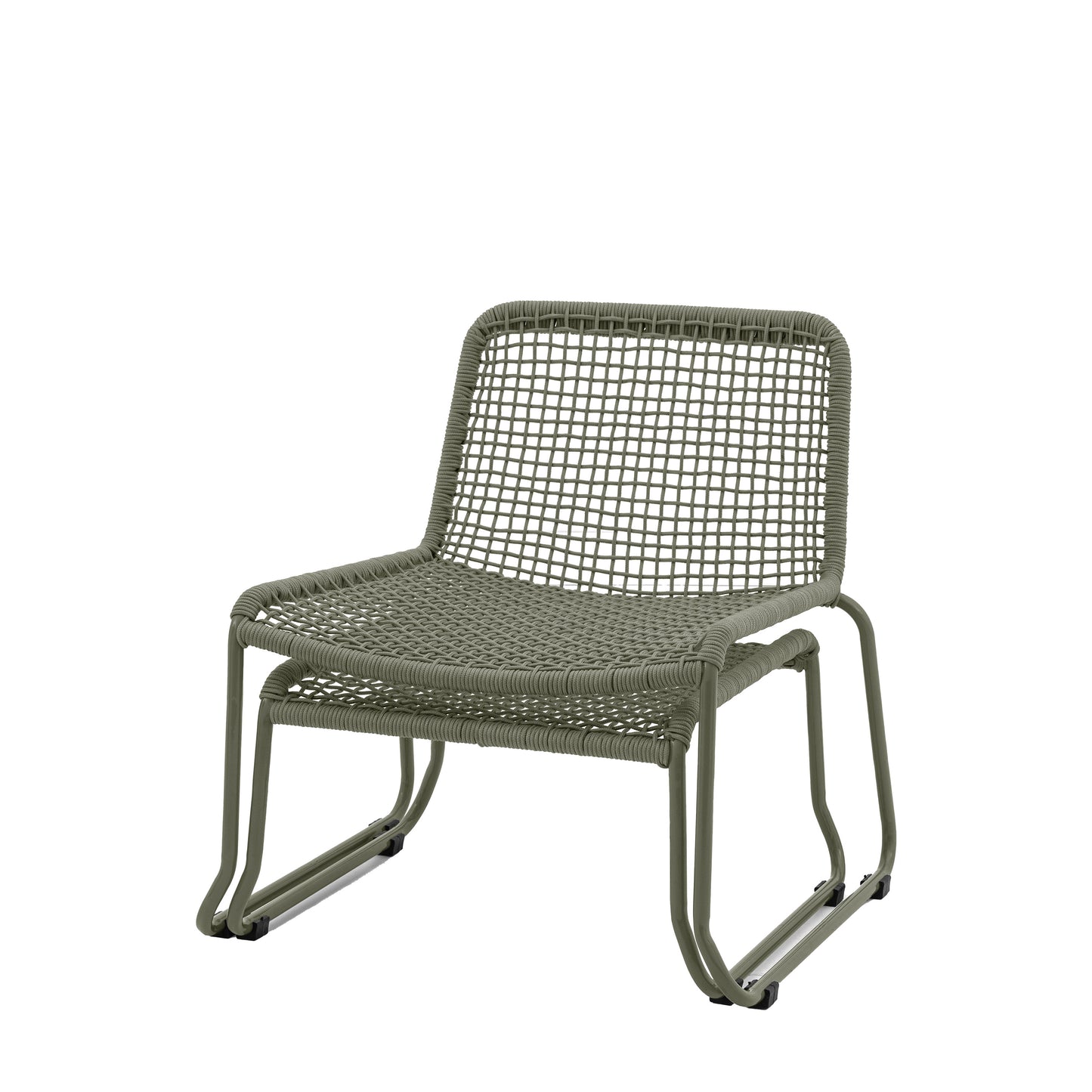 Gallery Garden Sassano Green Lounge Chair and matching Footstool with metal frame and rope woven seat and backrest