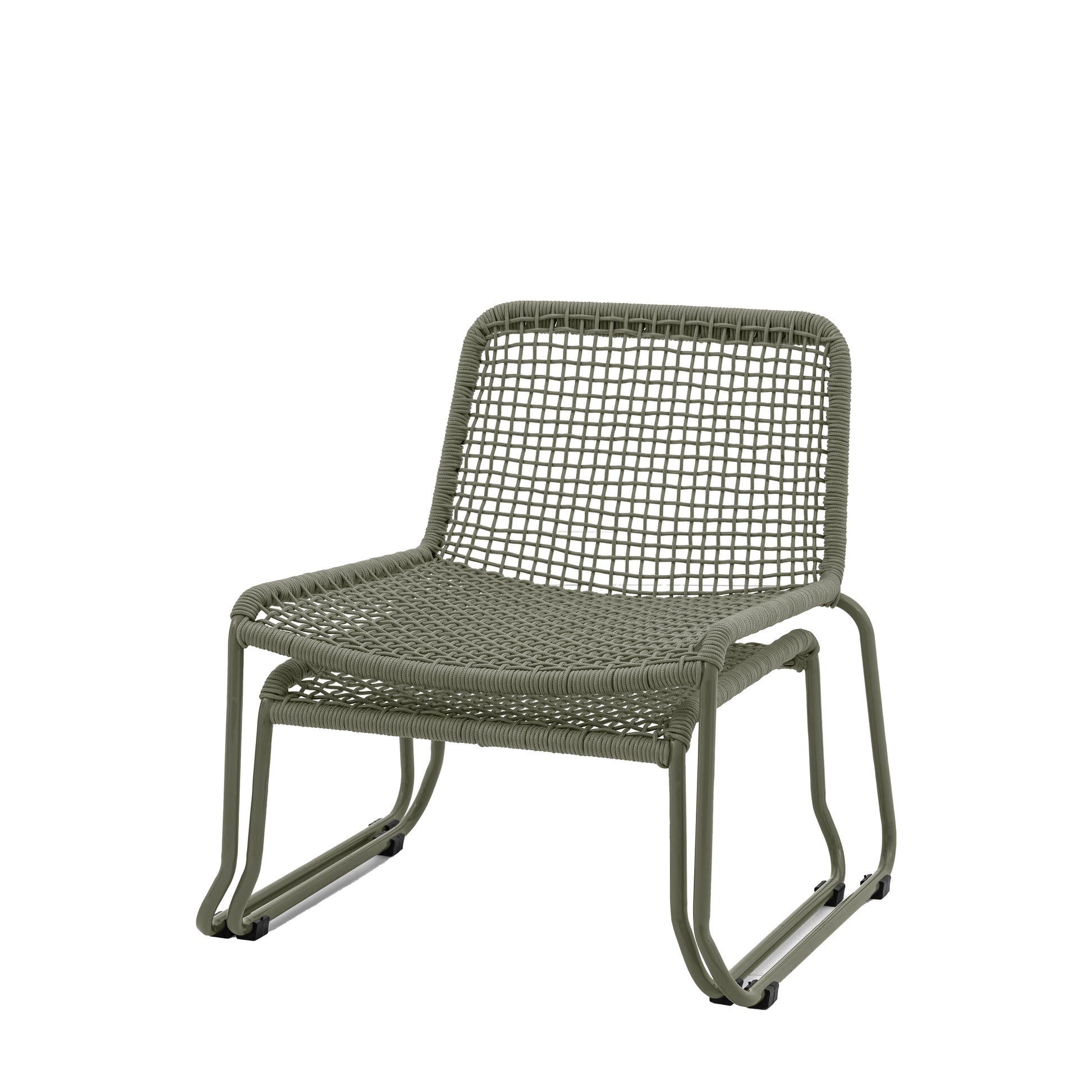 Gallery Garden Sassano Green Lounge Chair and matching Footstool with metal frame and rope woven seat and backrest