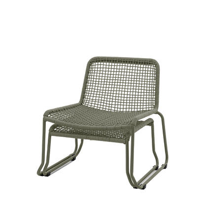 Gallery Garden Sassano Green Lounge Chair and matching Footstool with metal frame and rope woven seat and backrest