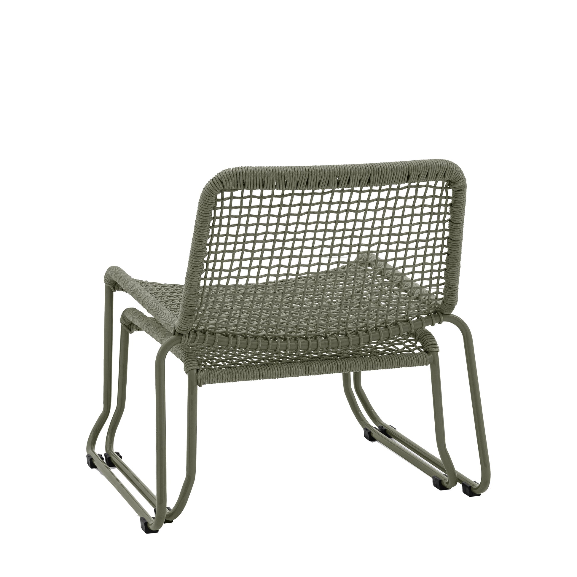 Gallery Garden Sassano Green Lounge Chair with matching Footstool features a robust metal frame and woven rope seat and back
