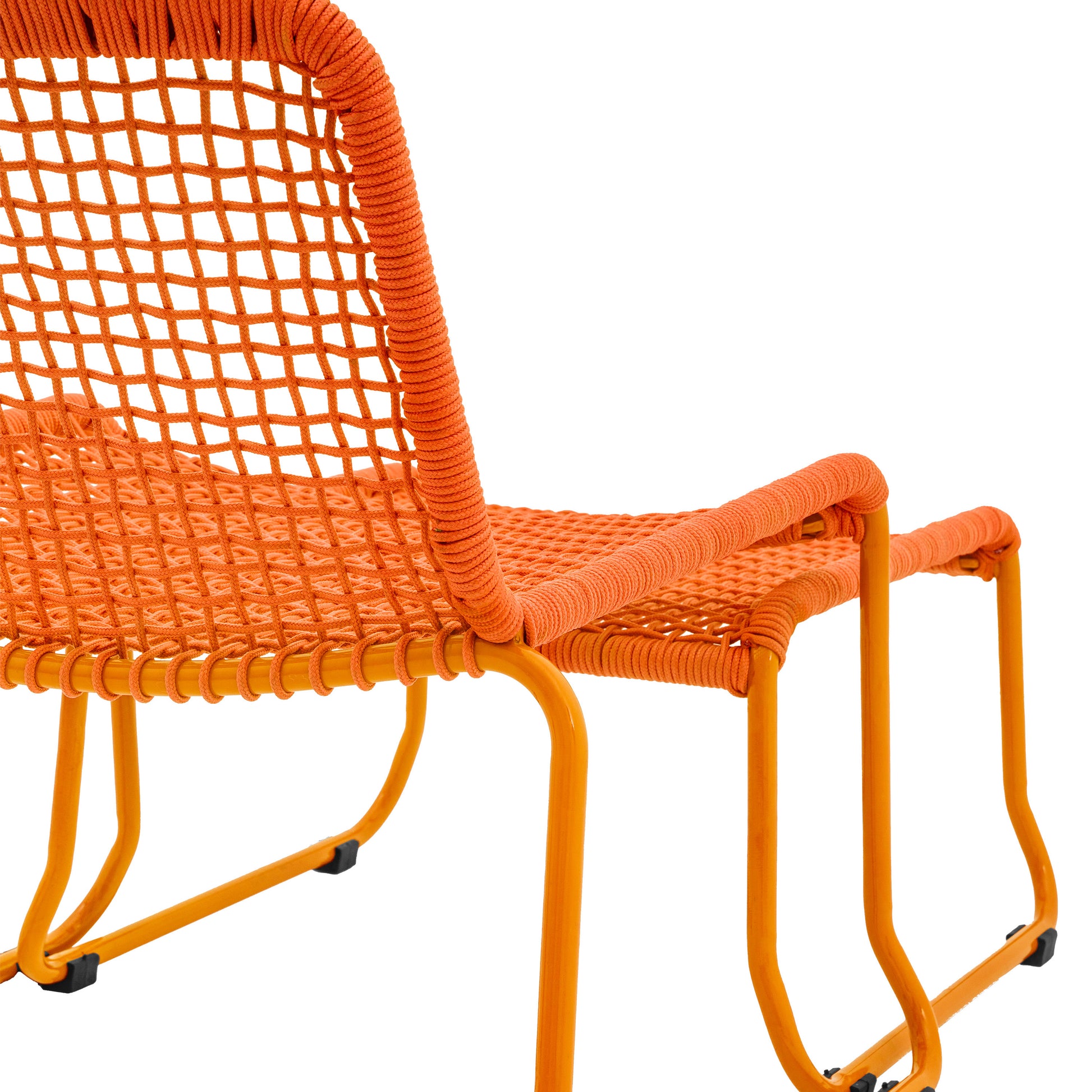 Gallery Garden Sassano Rope Woven Lounge Chair in Orange with a matching footstool