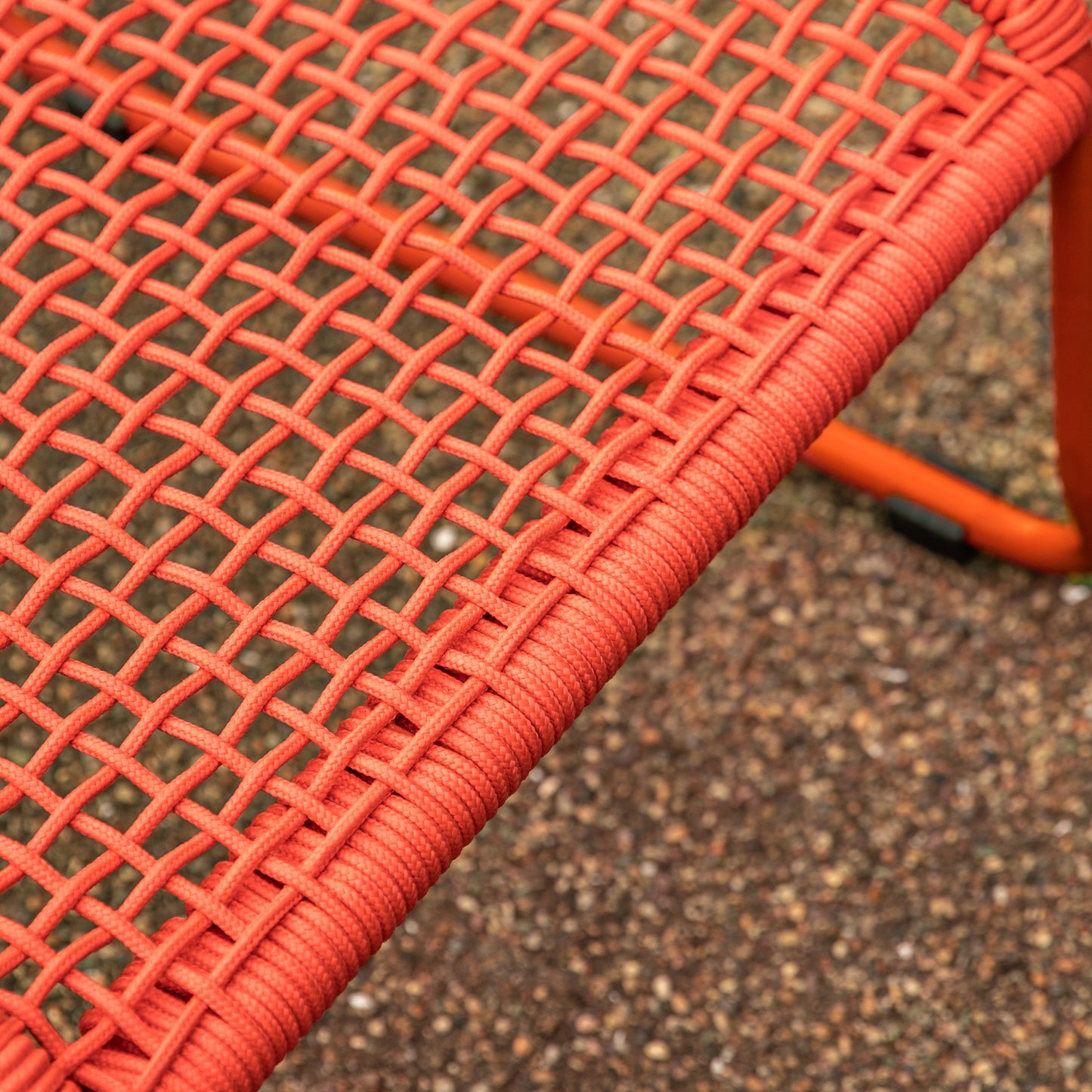 Gallery Garden Sassano Lounge Chair with Footstool in Orange with a rope woven seat and back and a steel frame