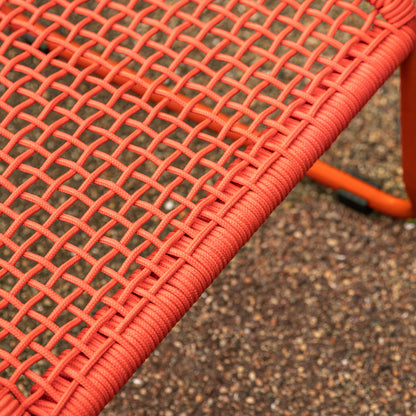 Gallery Garden Sassano Lounge Chair with Footstool in Orange with a rope woven seat and back and a steel frame