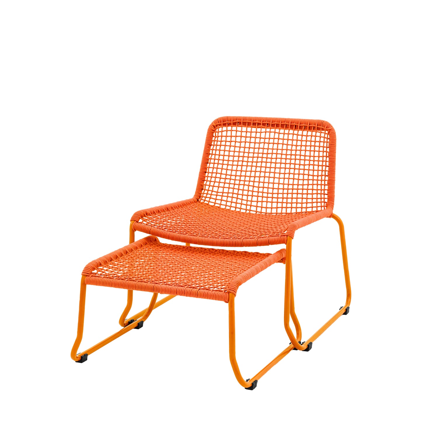 Gallery Garden Sassano Lounge Chair and Footstool in a vibrant Orange colour with robust steel frame and rope woven seat and back