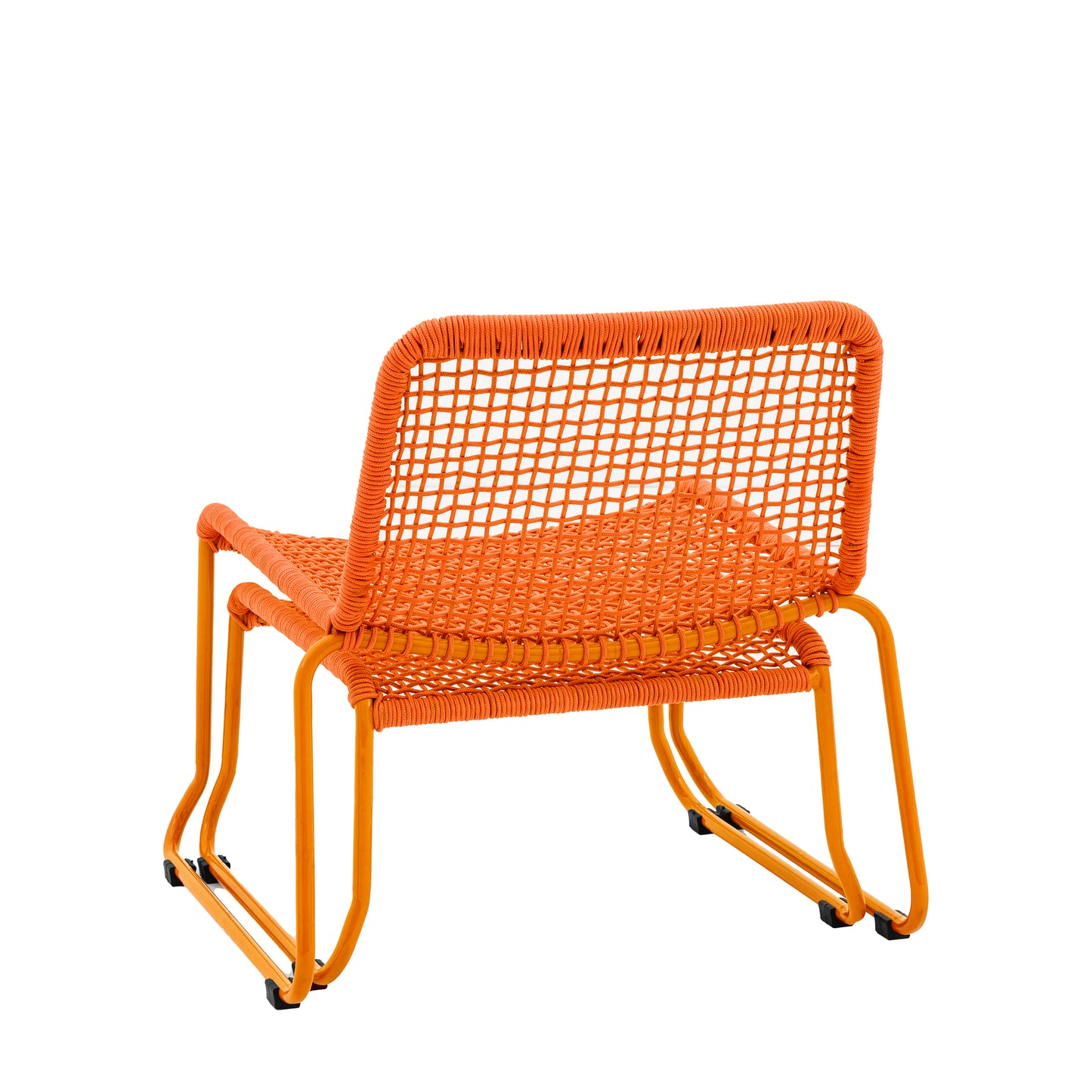 Gallery Garden Sassano Lounge Chair with Footstool features a robust metal frame with woven rope seat and backrest in a vibrant Orange colour