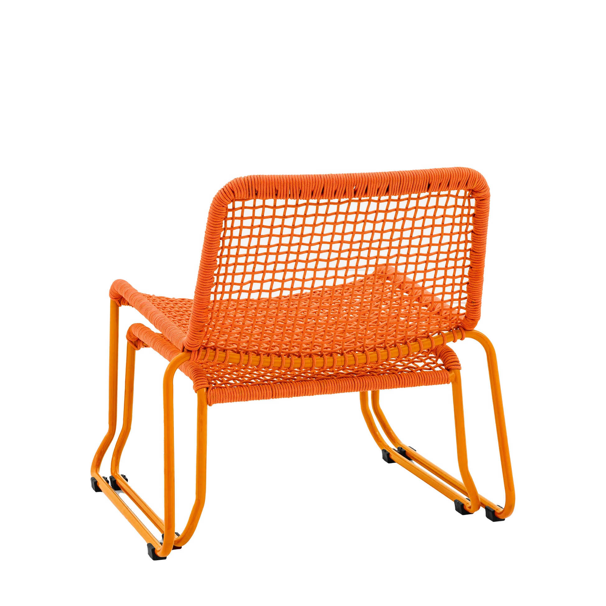 Gallery Garden Sassano Lounge Chair with Footstool features a robust metal frame with woven rope seat and backrest in a vibrant Orange colour