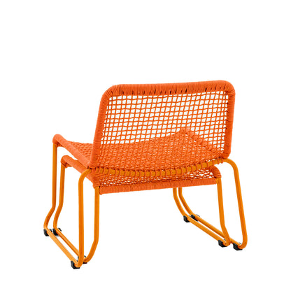 Gallery Garden Sassano Lounge Chair with Footstool features a robust metal frame with woven rope seat and backrest in a vibrant Orange colour
