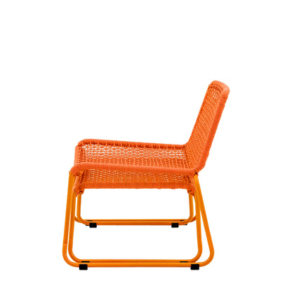 Gallery Garden Sassano Lounge Chair with Footstool in Orange features a steel frame and woven rope seat and back