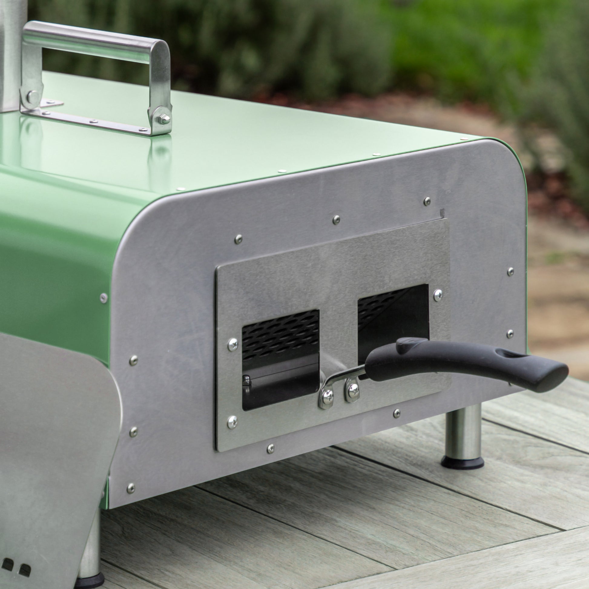 Gallery Garden Sassari Pellet Pizza Oven in Green and stainless steel for easy outdoor cooking