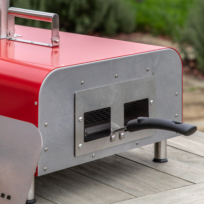 Gallery Garden Sassari Pellet Pizza Oven in Striking Red and stainless steel for outdoor cooking