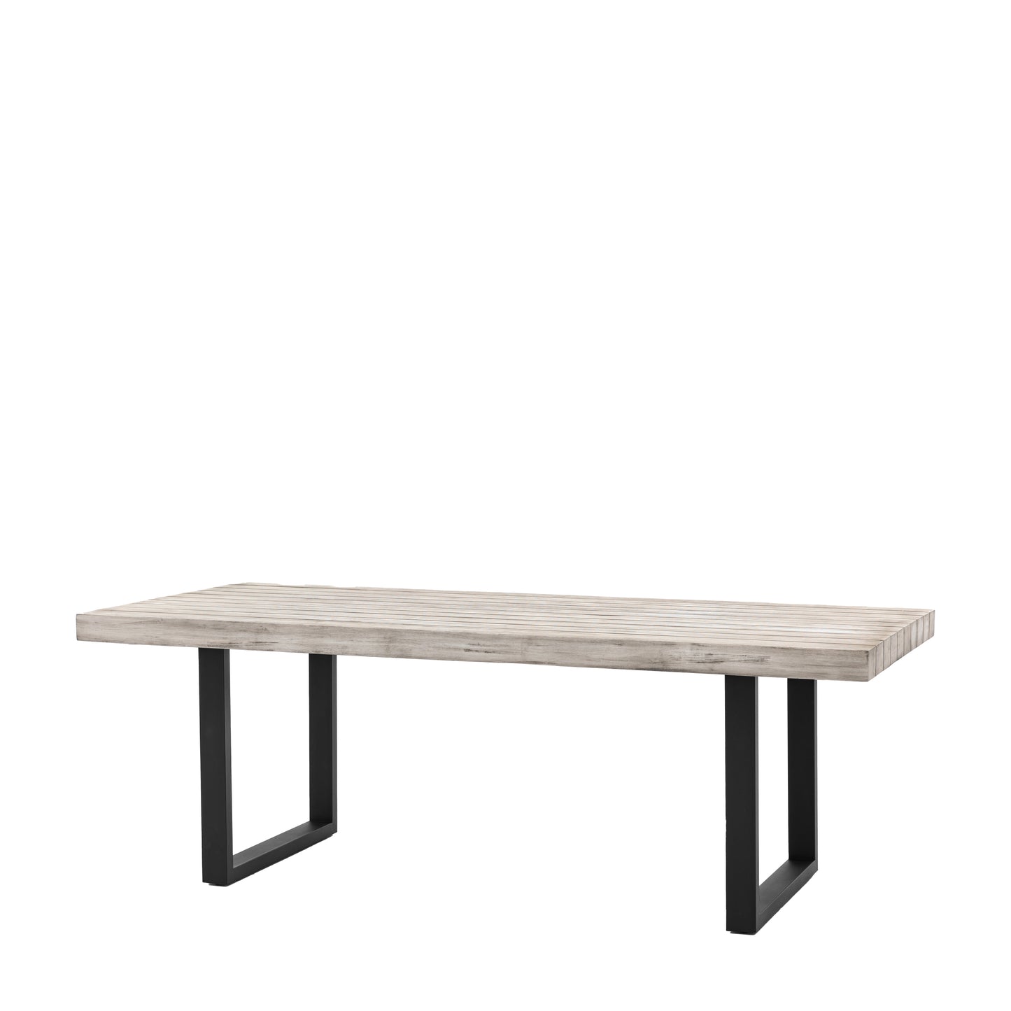 Gallery Garden Taranto 8 Seater Grey Dining Table with slatted wood top and black powder coated iron U shaped legs