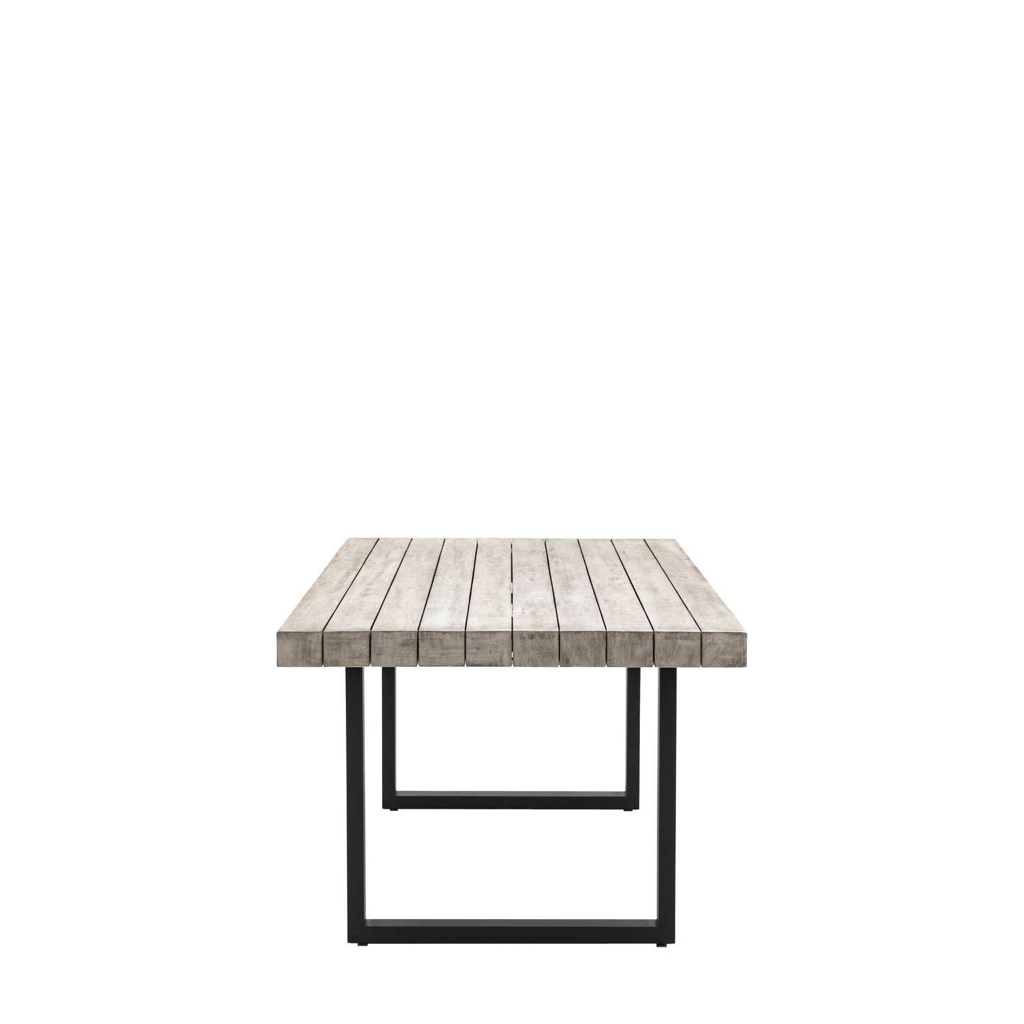 Gallery Garden Taranto 8 Seater Rectangular Dining Table is constructed from slatted grey acacia wood with black metal legs