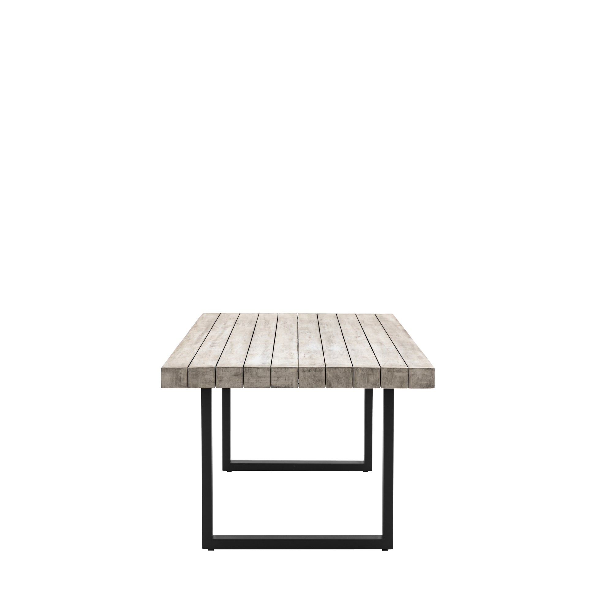 Gallery Garden Taranto 8 Seater Rectangular Dining Table is constructed from slatted grey acacia wood with black metal legs