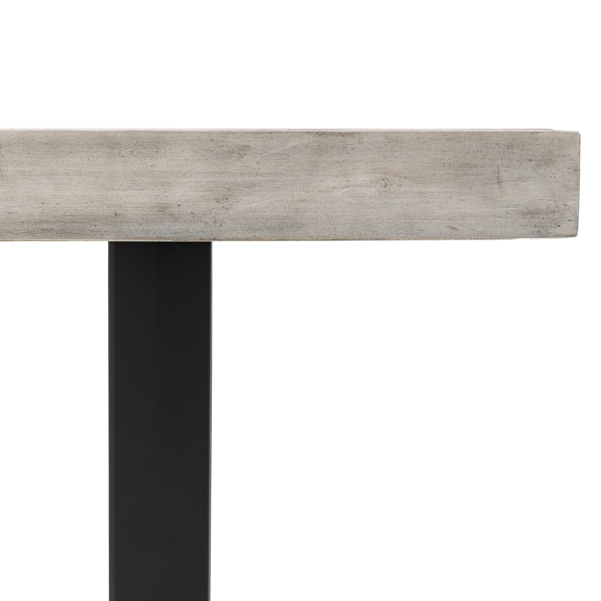 Gallery Garden Taranto Dining Table 6 Seater is crafted from grey acacia wood with black powder coated iron legs