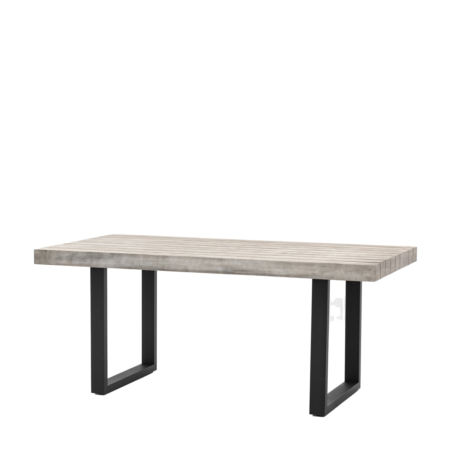 Gallery Garden Taranto Rectangular Dining Table can seat up to 6, and features a grey slatted table top, with black metal legs