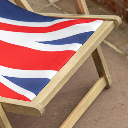 Gallery Garden Union Jack Deck Chair with a lightweight acacia wood frame and 3 reclining positions
