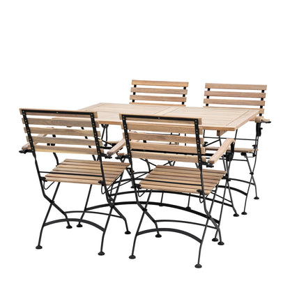 Gallery Garden Valetta Folding Dining Set comprises of a rectangular acacia wood table with folding metal legs and 4 matching armchairs 