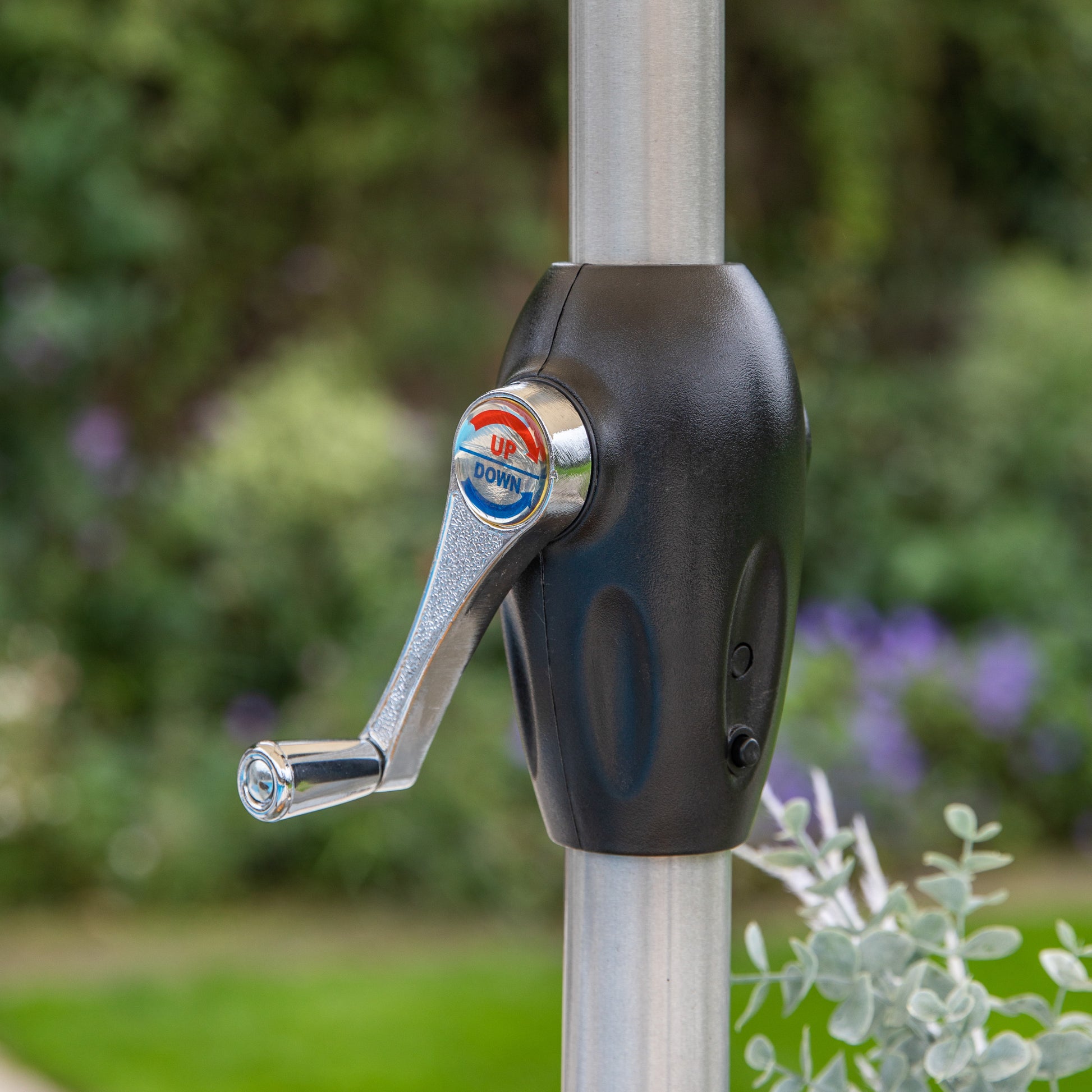 Gallery Garden Vazzano 2.7m Parasol in Grey has a lightweight aluminium frame and a winding handle for easy opening and closing