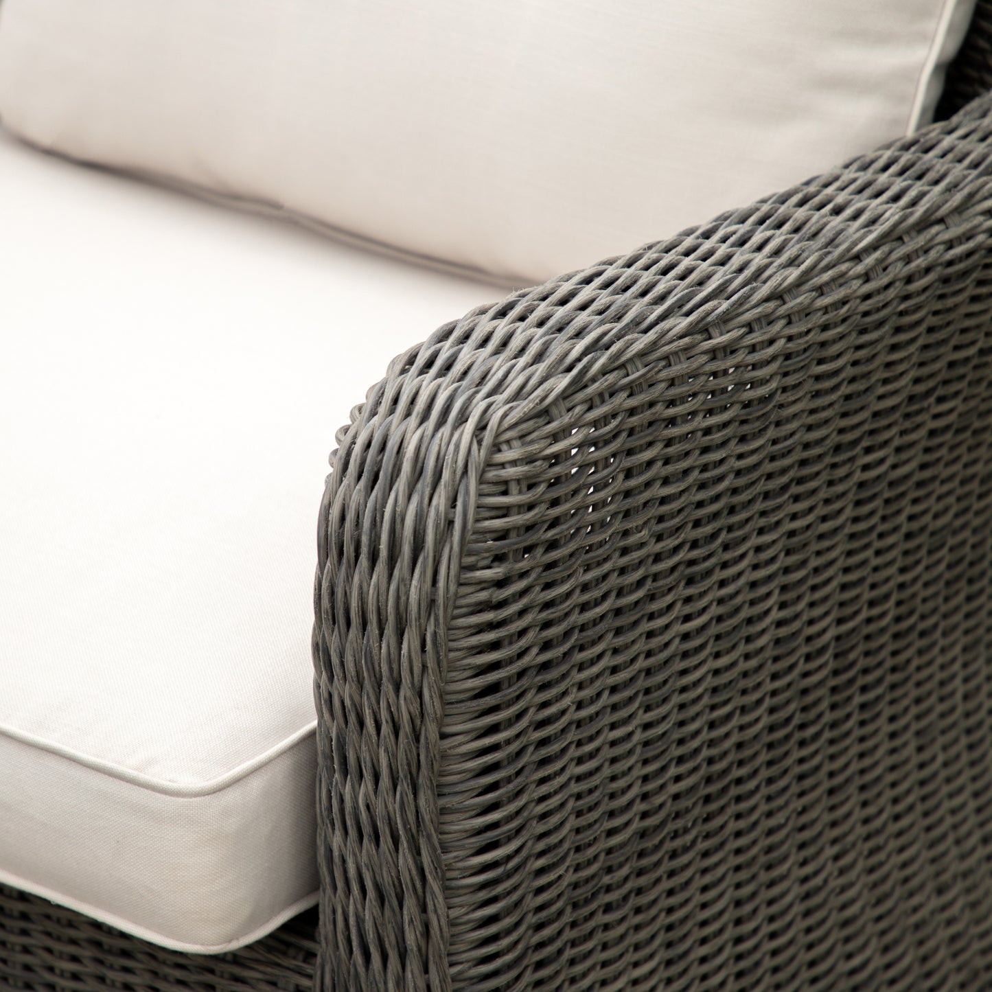 Gallery Garden Windsor Corner Lounge Set is crafted from a grey PE woven wicker, with padded natural colour cushions