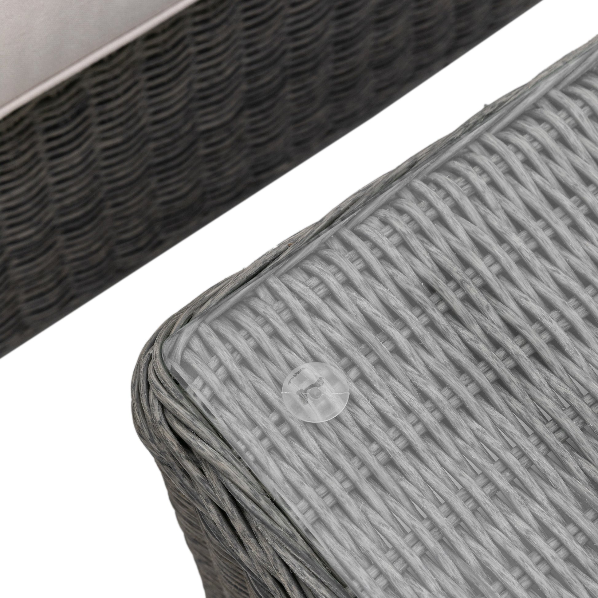 Gallery Garden Windsor Corner Lounge Set includes a glass top coffee table with a PE woven wicker base