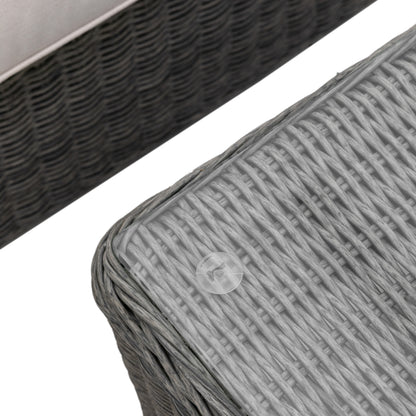 Gallery Garden Windsor Corner Lounge Set includes a glass top coffee table with a PE woven wicker base