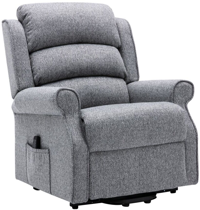 Global Furniture Alliance Andover Dual Motor Riser Recliner Chair in Grey soft touch upholstery with a remote handset for lift, rise and recline functions