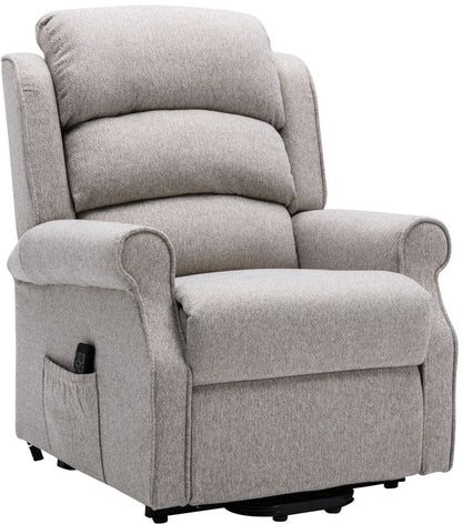 Global Furniture Alliance Andover Riser Recliner Chair in Linen Fabric has a dual motor for lift, rise and recline functions, operated with a remote handset