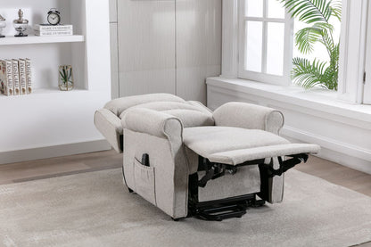 Global Furniture Alliance Andover Dual Motor Riser Recliner Chair in Linen Fabric includes, lift, rise and recline functions controlled with a remote handset
